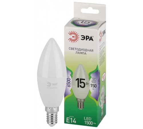 Лампа светодиодная  GREEN LINE LED B35-15W-865-E14 GL E14 15 Вт свеча холодный свет  Б0067091  ЭРА