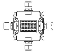 Взрывозащищенная клеммная коробка из полиэстера TBE-P-03-(10xCBC.4)-1xPACMP(A)-1xPACMP(B)-1xPACMP(C)-1xPACMP(D)1Ex e IIC Т5 Gb / Extb IIIC T95°C Db IP