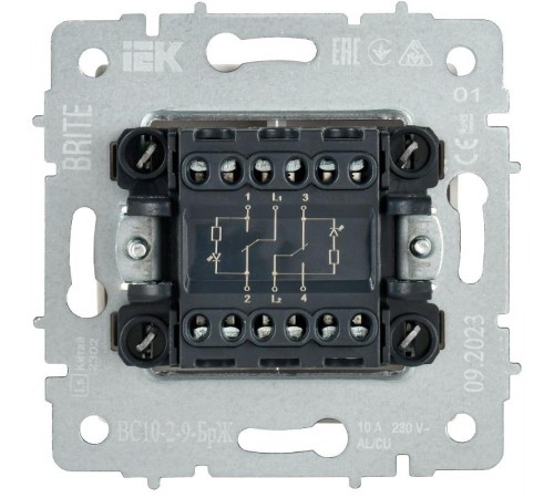 BRITE Выключ. 2-кл. с инд. отел. 10А ВС10-2-9-БрЖ жемч.  BR-V20-2-10-K36  IEK