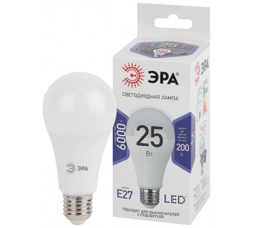 Лампа светодиодная LED 25Вт E27 6000К СТАНДАРТ груша  Б0035336  ЭРА
