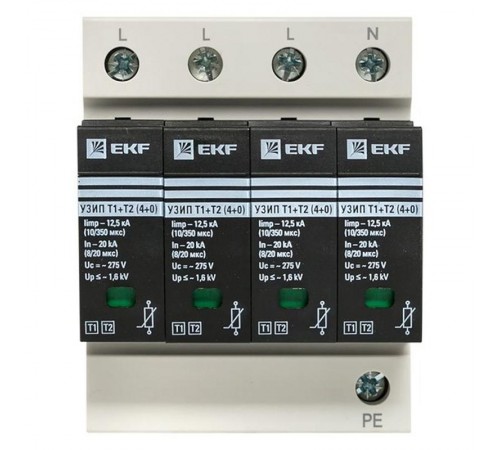 Устройство защиты от импульсных перенапряжений Т1+Т2; Iimp-12,5kA; In-20kA; Uc-275В; 4+0 EKF PROxima  OV12-4-504  EKF