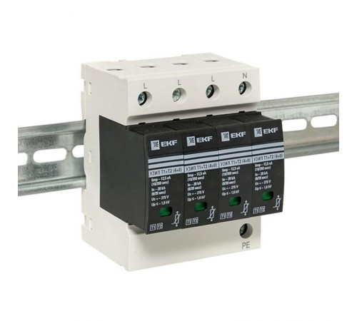Устройство защиты от импульсных перенапряжений Т1+Т2; Iimp-12,5kA; In-20kA; Uc-275В; 4+0 EKF PROxima  OV12-4-504  EKF