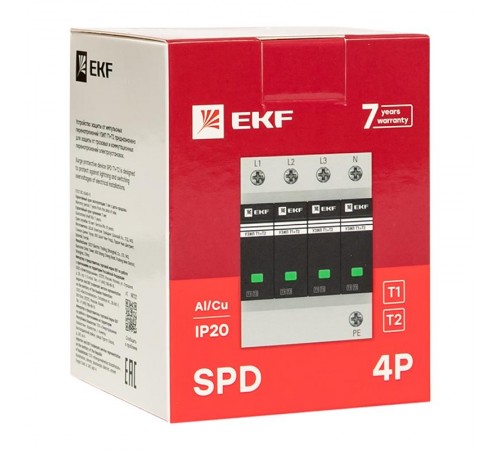 Устройство защиты от импульсных перенапряжений Т1+Т2; Iimp-12,5kA; In-20kA; Uc-275В; 4+0 EKF PROxima  OV12-4-504  EKF
