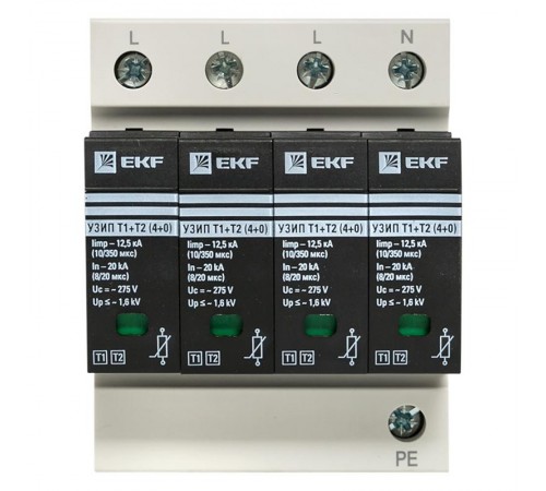 Устройство защиты от импульсных перенапряжений Т1+Т2; Iimp-12,5kA; In-20kA; Uc-275В; 4+0 EKF PROxima  OV12-4-504  EKF