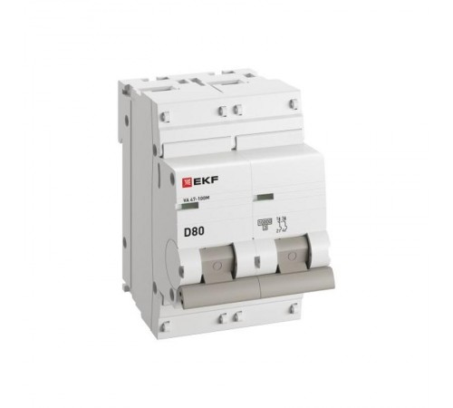 Выключатель автоматический двухполюсный 2P 80А (D) 10kA ВА 47-100M с электромагнитным расцепителем PROxima  mcb47100m-2-80D-pro  EKF