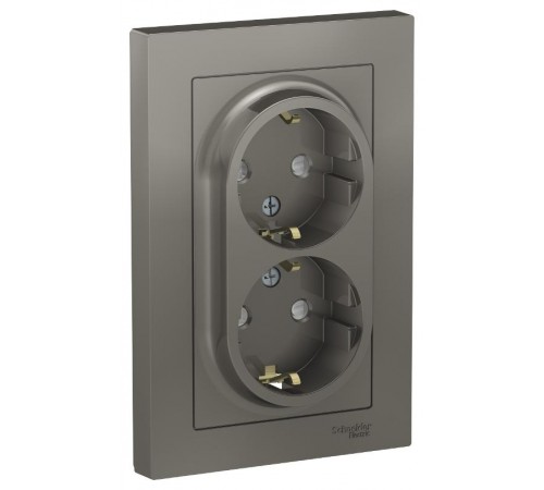 AtlasDesign Сталь Розетка 2-ая с заземлением, со шторками, 16А, (в сборе с рамкой)  ATN000926  SE