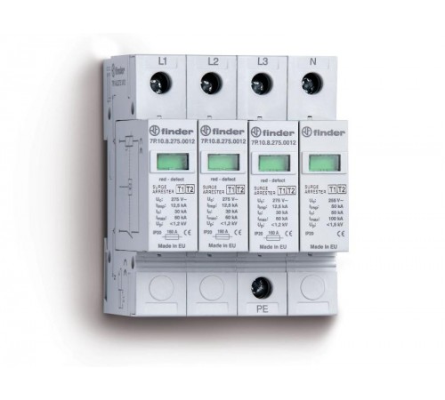 Устройство защиты от импульсных перенапряжений УЗИП тип 1 (4 варистора); модульный, ширина 70мм; степень защиты IP20  7P1582751012  Finder