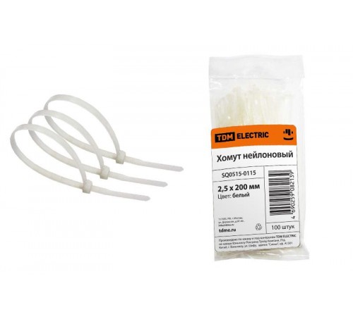 Хомут 2,5х200мм нейлон (белый) (100шт)   SQ0515-0115  TDM