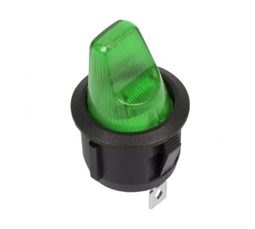 Выключатель клавишный круглый 12V 16А (3с) ON-OFF зеленый с подсветкой  36-2593  REXANT