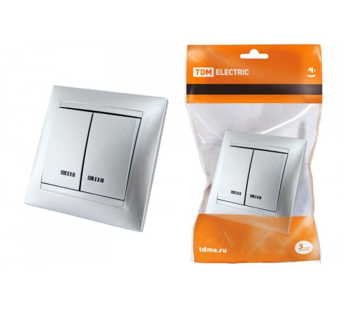 Выключатель 2 кл. с подсветкой 10А серебр. металлик "Лама"   SQ1815-0205  TDM