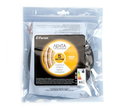 Лента светодиодная LS606/ 60SMD(5050)/м 14.4Вт/м 12V 5000*10*2.32мм 3000К  27646  FERON