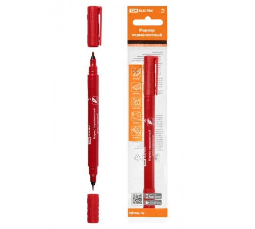 Маркер перманентный двухсторонний 0,4/1 мм, красный (пакет) круглый наконечник  SQ0594-0113  TDM