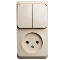 Этюд Кремовый О/У Блок: Розетка без заземления + Выключатель 2-клавишный  BPA16-205K  SE