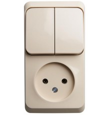 Этюд Кремовый О/У Блок: Розетка без заземления + Выключатель 2-клавишный  BPA16-205K  SE