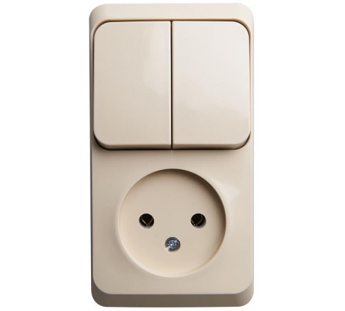Этюд Кремовый О/У Блок: Розетка без заземления + Выключатель 2-клавишный  BPA16-205K  SE