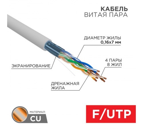 Кабель FTP  4PR  24AWG  CAT5e  305м  STRANDED  01-0145  REXANT