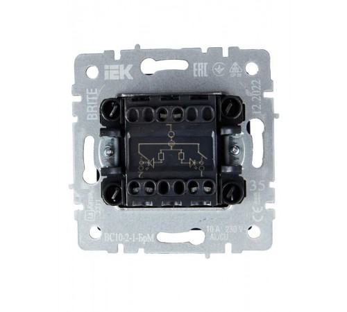 BRITE Выключатель 2-клавишный с индикацией 10А ВС10-2-1-БрМ маренго   BR-V20-1-10-K35  IEK
