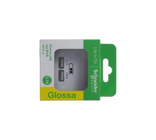Glossa Белый USB Розетка, 5В/2100мА, 2х5В/1050мА, механизм  GSL000133  SE