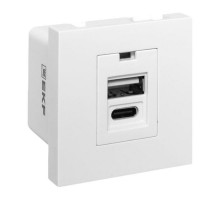 Розетка USB A+C, 2.1А, 2 гнезда, без индикатора, белая 45*45мм  E2MR2-21USB-10-AC  EKF