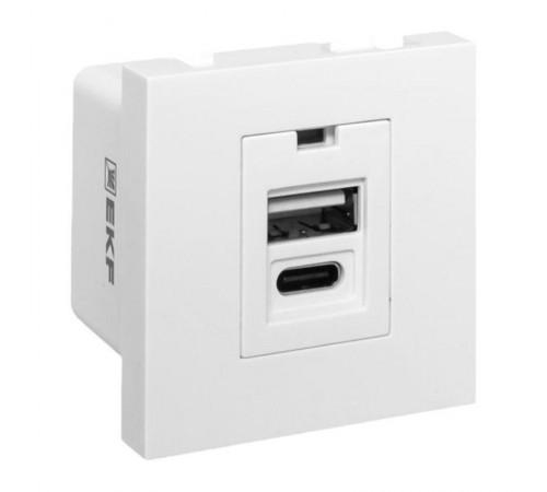 Розетка USB A+C, 2.1А, 2 гнезда, без индикатора, белая 45*45мм  E2MR2-21USB-10-AC  EKF