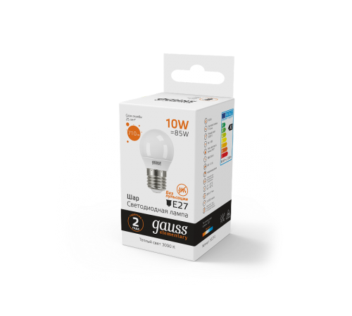Лампа светодиодная LED Elementary Шар 10W E27 880lm 3000K  53210  Gauss