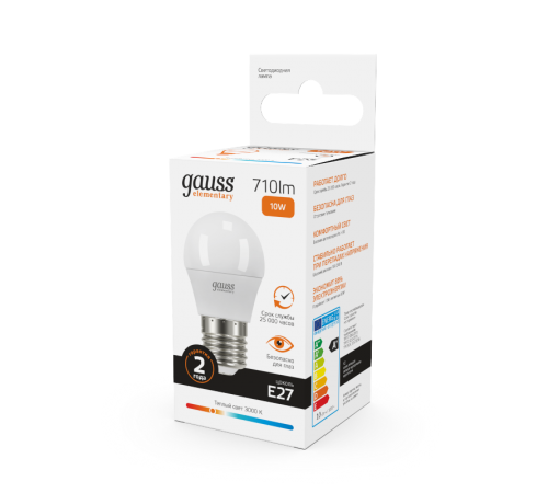 Лампа светодиодная LED Elementary Шар 10W E27 880lm 3000K  53210  Gauss