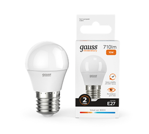 Лампа светодиодная LED Elementary Шар 10W E27 880lm 3000K  53210  Gauss