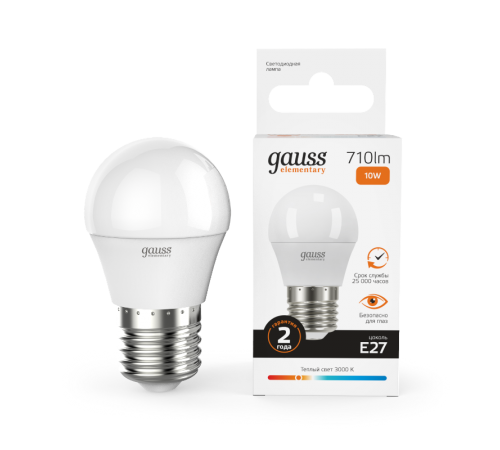 Лампа светодиодная LED Elementary Шар 10W E27 880lm 3000K  53210  Gauss