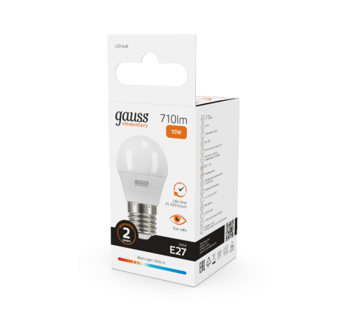 Лампа светодиодная LED Elementary Шар 10W E27 880lm 3000K  53210  Gauss