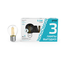 Лампа светодиодная   Basic Filament Шар 5,5W 530lm 4100К Е27 LED (3 лампы в упаковке) 1/20  1051226T  Gauss