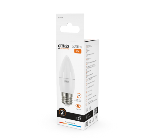 Лампа светодиодная LED 8Вт E27 220В 2700К Elementary свеча  33218  Gauss