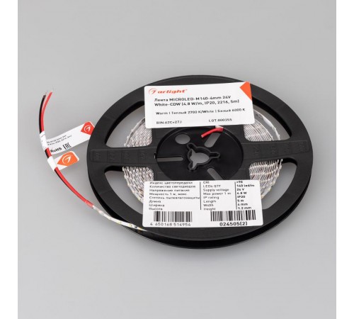 Лента светодиодная MICROLED-M140-4mm 24V White-CDW (4.8 W/m, IP20, 2216, 5m) (arlight, узкая)  024505(2)  Arlight