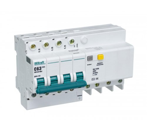 Выключатель автоматический дифференциального тока ДИФ-101 4п 60А C 300мА тип AC (8 мод)  15049DEK  DEKraft