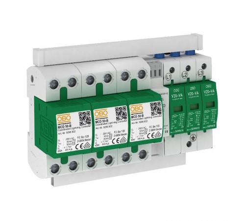 Комплект УЗИП 3 полюсный (Класс I+II), 255 В (PS3-VA TNC+FS)  5089775  OBO Bettermann