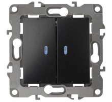 Выключатель двойной с подсветкой 12-1105-05 , 10АХ-250В,  антрацит  Б0014661  ЭРА