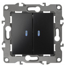 Выключатель двойной с подсветкой 12-1105-05 , 10АХ-250В,  антрацит  Б0014661  ЭРА