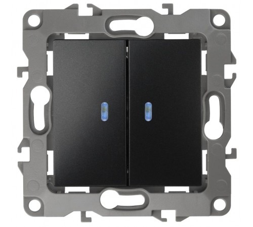 Выключатель двойной с подсветкой 12-1105-05 , 10АХ-250В,  антрацит  Б0014661  ЭРА