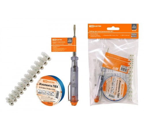Набор для электромонтажа НЭМ-1, индикатор, изолента 15х10м, ЗВИ 12х5мм2, ЭкспертЭлектрик  SQ1017-0201  TDM