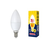 Лампа светодиодная LED-C37-9W/WW/E14/FR/NR LED. "свеча", матовая. Серия Norma. 3000K  UL-00003804  Volpe
