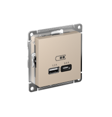 AtlasDesign Песочный USB Розетка A+С, 5В/2,4А, 2х5В/1,2А, механизм  ATN001239  SE