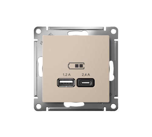 AtlasDesign Песочный USB Розетка A+С, 5В/2,4А, 2х5В/1,2А, механизм  ATN001239  SE