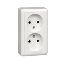 Хит Белый О/У с изолирующей пластиной Розетка 2-ая без заземления без шторок  16А, 250В  RA16-237I-B  SE