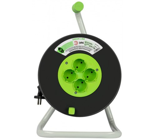 Удлинитель силовой ЭРА GREEN LINE KAT-2x1.5-50m Greenline на катушке пластик 4 розетки без заземления 50м ПВС 2x1.5мм2   Б0065097  ЭРА