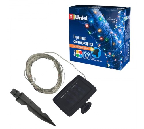 Садовая гирлянда на солн.батарее "Роса" USL-S-128/PT9900 DEW 100LED. мультиколор 1*АА Ni-Mh аккумулятор в/к. IP44  UL-00004672  Uniel