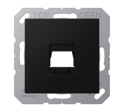 Kрышка для 1-го разъема; без видимого винта; подпружиненная шторка; термопласт; черный матовый  A1569-15WESWM  Jung