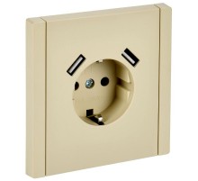 FORTE&PIANO Розетка с заземлением, со шторками в/к 16А USB A+A 3,1А FP445 ваниль  FP-R14-16-U21-D31-K10  IEK