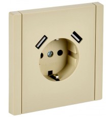 FORTE&PIANO Розетка с заземлением, со шторками в/к 16А USB A+A 3,1А FP445 ваниль  FP-R14-16-U21-D31-K10  IEK