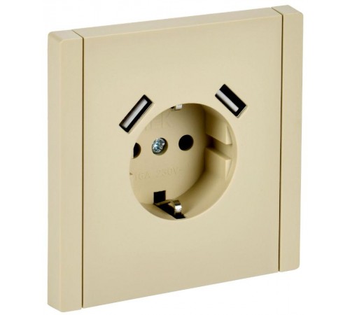 FORTE&PIANO Розетка с заземлением, со шторками в/к 16А USB A+A 3,1А FP445 ваниль  FP-R14-16-U21-D31-K10  IEK