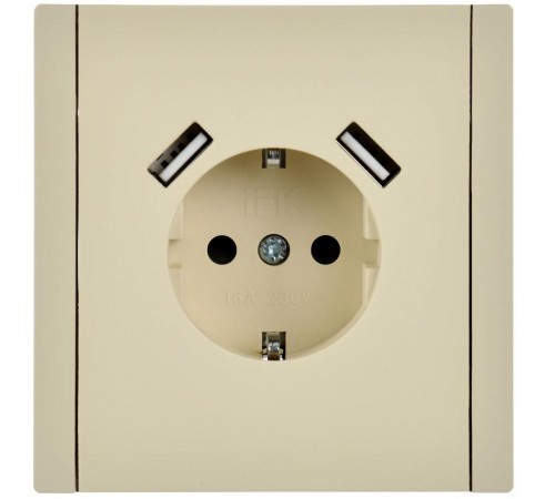 FORTE&PIANO Розетка с заземлением, со шторками в/к 16А USB A+A 3,1А FP445 ваниль  FP-R14-16-U21-D31-K10  IEK