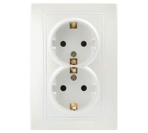 Розетка Intro Plano 1-205-06 с заземлением двойная 2X2P+E Schuko, 16А-250В, IP20, СУ, перламутр  Б0053920  Intro